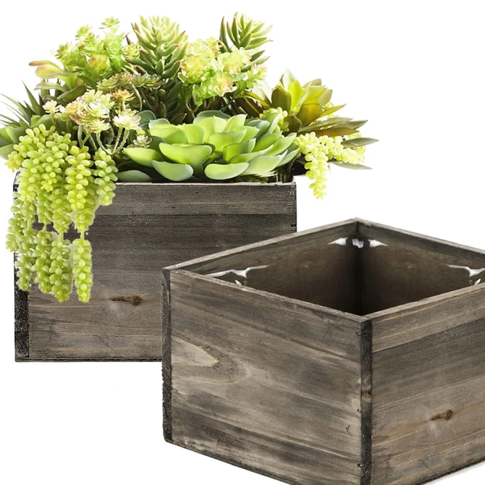 Wood Square Planter Box With Plastic Liner, 6" X 6" X 4" (Wholesale 24 PCS/Case)