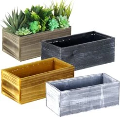 Wood Rectangle Planter Box W/ Plastic Liner, 5" X 10" X 4" (Wholesale 20 PCS/Case)