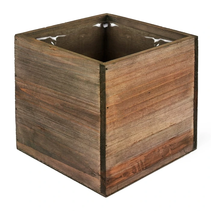 Natural Wood Cube Planter Box With Plastic Liner, 6" X 6" X 6" (Wholesale 12 PCS/Case) - Image 3
