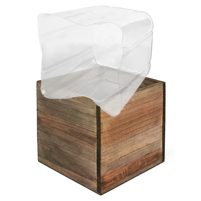 Natural Wood Cube Planter Box With Plastic Liner, 6" X 6" X 6" (Wholesale 12 PCS/Case) - Image 4