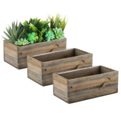 Natural Wood Rectangle Planter Box With Plastic Liner, 5" X 10" X 4" (Wholesale 20 PCS/Case)