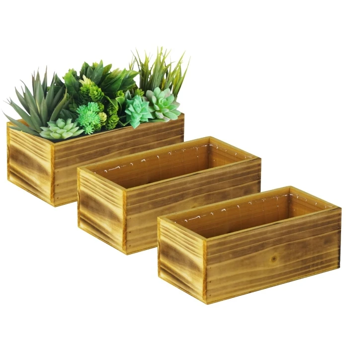 Unfinished Wood Rectangle Planter Box With Plastic Liner, 5" X 10" X 4" (Wholesale 20 PCS/Case) - Image 5