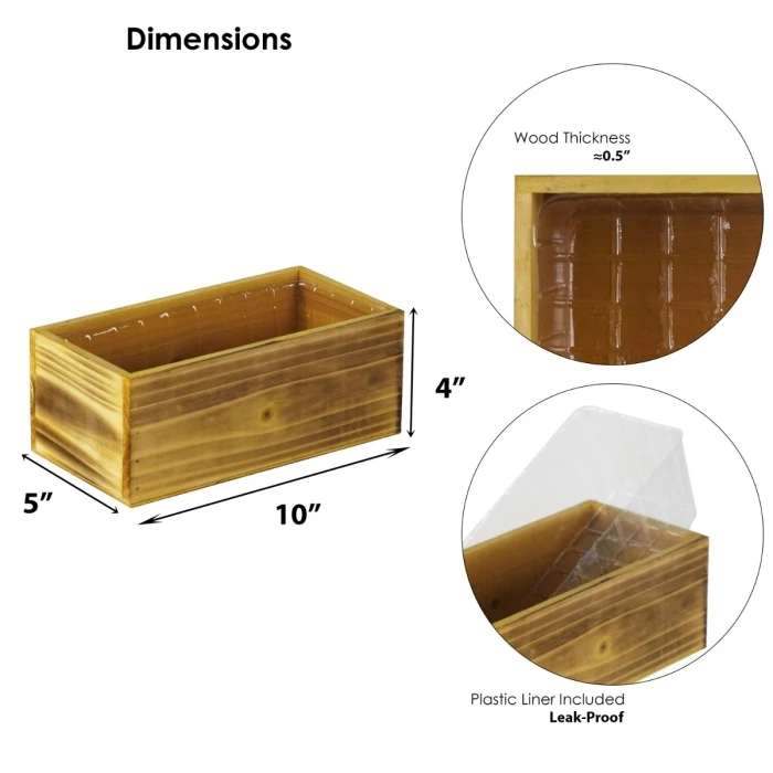 Unfinished Wood Rectangle Planter Box With Plastic Liner, 5" X 10" X 4" (Wholesale 20 PCS/Case) - Image 2