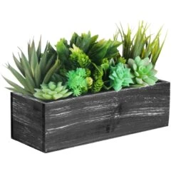 Black Wood Rectangle Planter Box With Plastic Liner, 5" X 13" X 4" (Wholesale 12 PCS/Case)