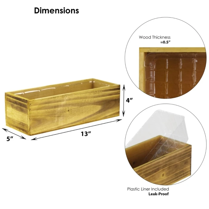 Unfinished Wood Rectangle Planter Box With Plastic Liner, 5" X 13" X 4" (Wholesale 12 PCS/Case) - Image 2