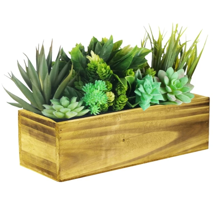 Unfinished Wood Rectangle Planter Box With Plastic Liner, 5" X 13" X 4" (Wholesale 12 PCS/Case)