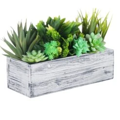 White/Grey Wood Rectangle Planter Box With Plastic Liner, 5" X 13" X 4" (Wholesale 12 PCS/Case)