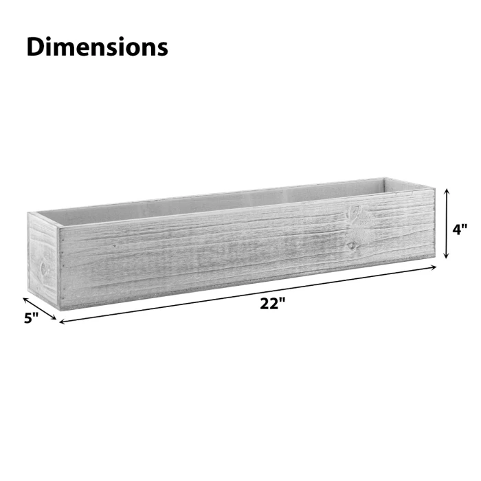 Natural Wood Rectangle White Wash Planter Box With Plastic Liner, 4" X 22" X 5" (Wholesale 6 PCS/Case) - Image 2