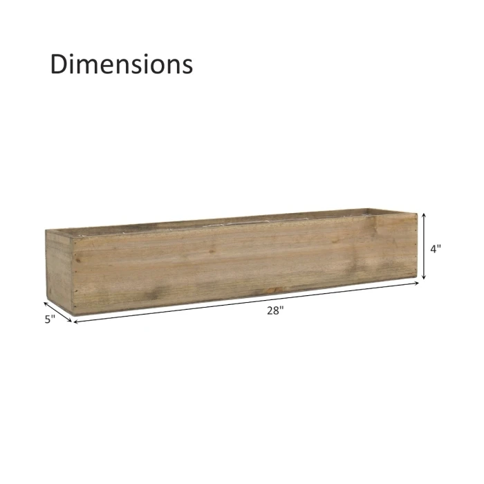 Natural Wood Rectangle Planter Box With Plastic Liner, 5" X 28" X 4" (Wholesale 6 PCS/Case) - Image 2