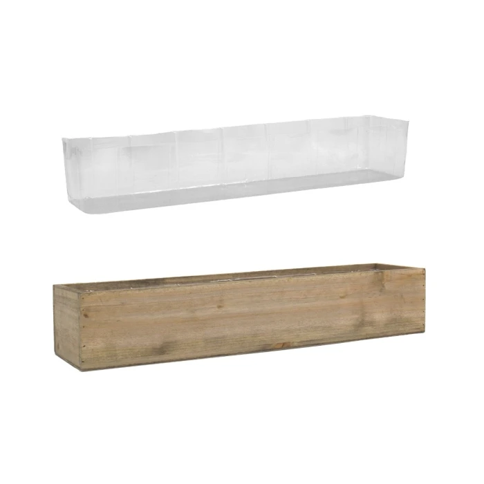 Natural Wood Rectangle Planter Box With Plastic Liner, 5" X 28" X 4" (Wholesale 6 PCS/Case) - Image 3