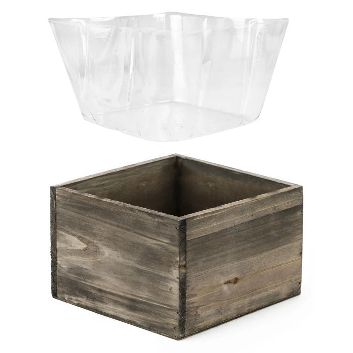 Wood Square Planter Box With Plastic Liner, 6" X 6" X 4" (Wholesale 24 PCS/Case) - Image 3