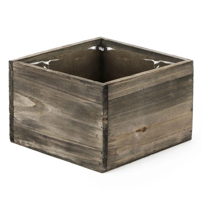 Wood Square Planter Box With Plastic Liner, 6" X 6" X 4" (Wholesale 24 PCS/Case) - Image 4