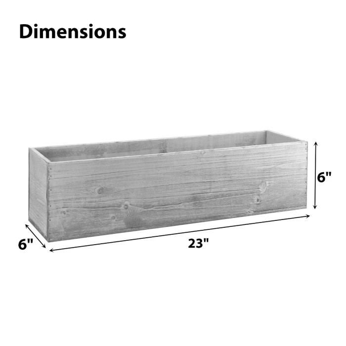 Natural Wood Rectangle White Wash Planter Box With Plastic Liner, 6" X 23" X 6" (Wholesale 4 PCS/Case) - Image 2