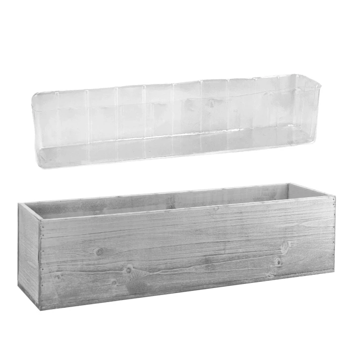 Natural Wood Rectangle White Wash Planter Box With Plastic Liner, 6" X 23" X 6" (Wholesale 4 PCS/Case)