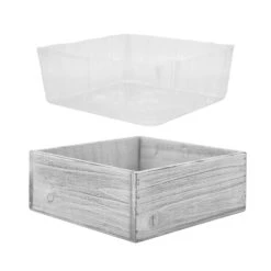 Wood Square White Wash Planter Box With Plastic Liner, 10" X 10" X 4" (Wholesale 6 PCS/Case)