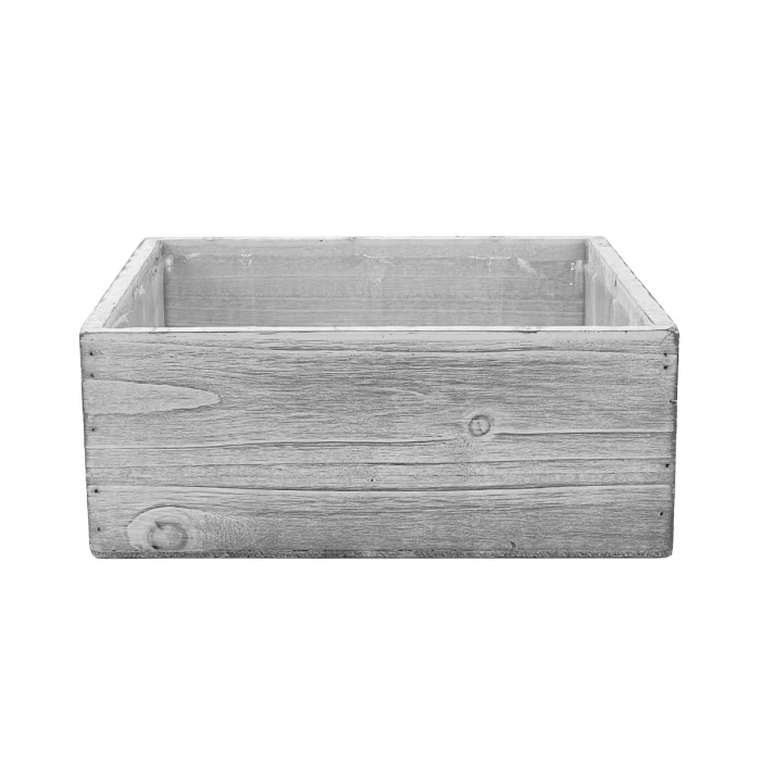 Wood Square White Wash Planter Box With Plastic Liner, 10" X 10" X 4" (Wholesale 6 PCS/Case) - Image 3