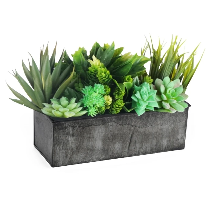 Iron Grey Finish Zinc Metal Rectangle Planter Box, 5" X 12" X 4" (Wholesale 6 PCS/Case) - Image 6