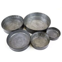 Set Of 5 Rustic Industrial Iron Grey Zinc Metal Cylinder Planter Trays (Wholesale 12 SETS/Case)