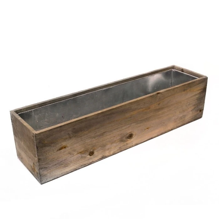 Wood Rectangle Planter Box With Metal Zinc Liner, 6" X 24" X 6" (Wholesale 4 PCS/Case) - Image 4