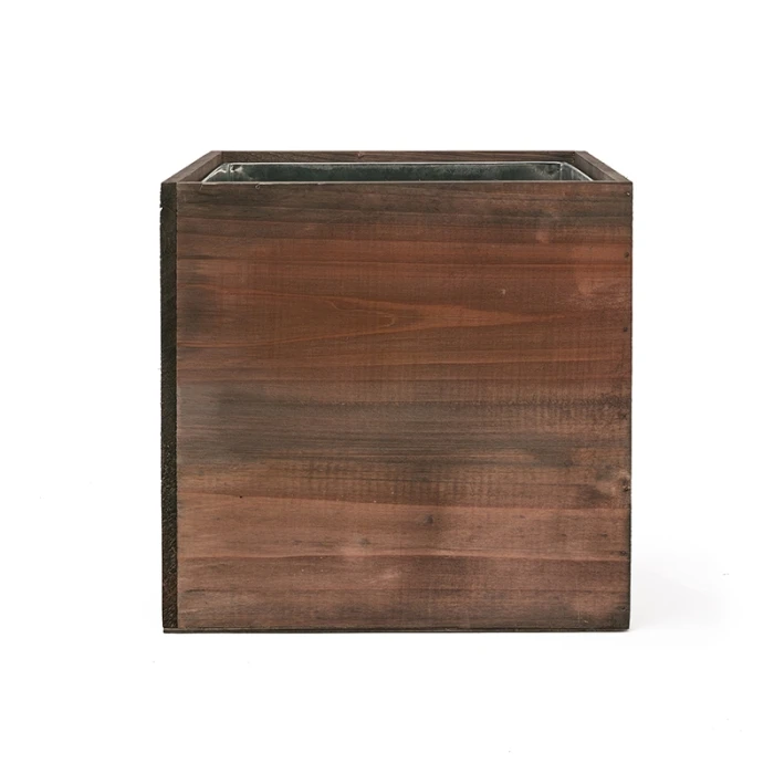 Wood Cube Planter Box With Zinc Metal Liner, 8" X 8" X 8" (Wholesale 8 PCS/Case) - Image 4
