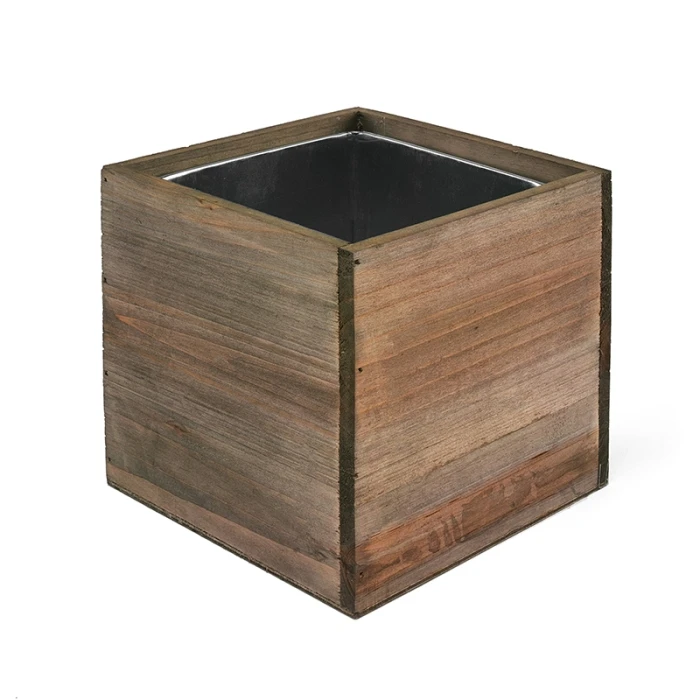 Wood Cube Planter Box With Zinc Metal Liner, 12" X 12" X 12" (Wholesale 2 PCS/Case) - Image 4