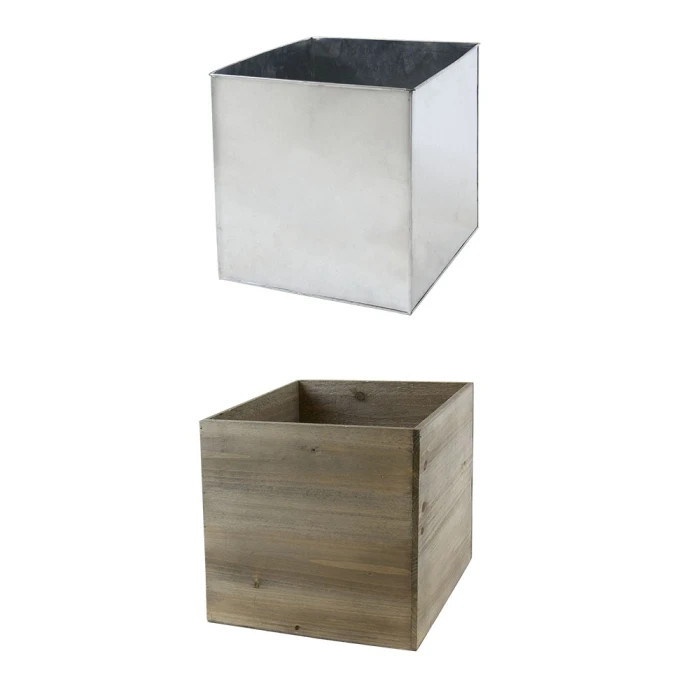 Wood Cube Planter Box With Zinc Metal Liner, 12" X 12" X 12" (Wholesale 2 PCS/Case) - Image 5
